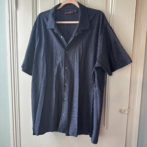 Tasso Ella Shirt Mens XXL Navy Blue Striped Button Up Short Sleeve Cotton